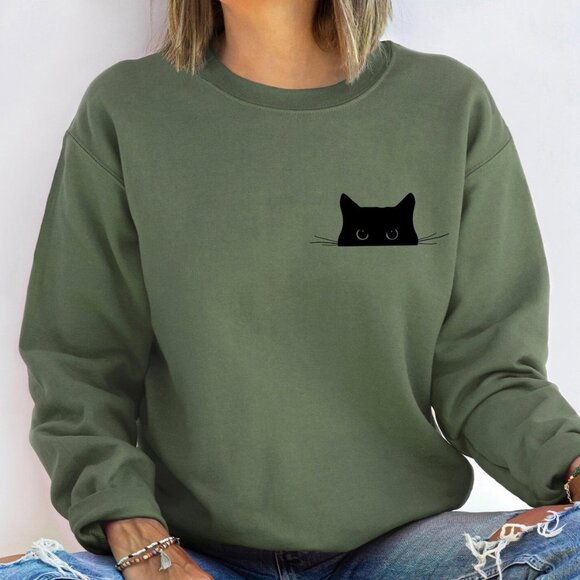 Cat Sweatshirt,Cute Cat Sweatshirt,Black Cat Shirt,Cat Peeking Sweatshirt - Picture 1 of 5